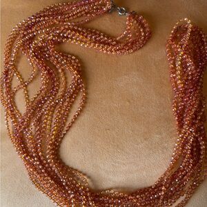 Elegant Vintage Multi-Strand Orange Amber 50 Inch Plastic Beaded Necklace